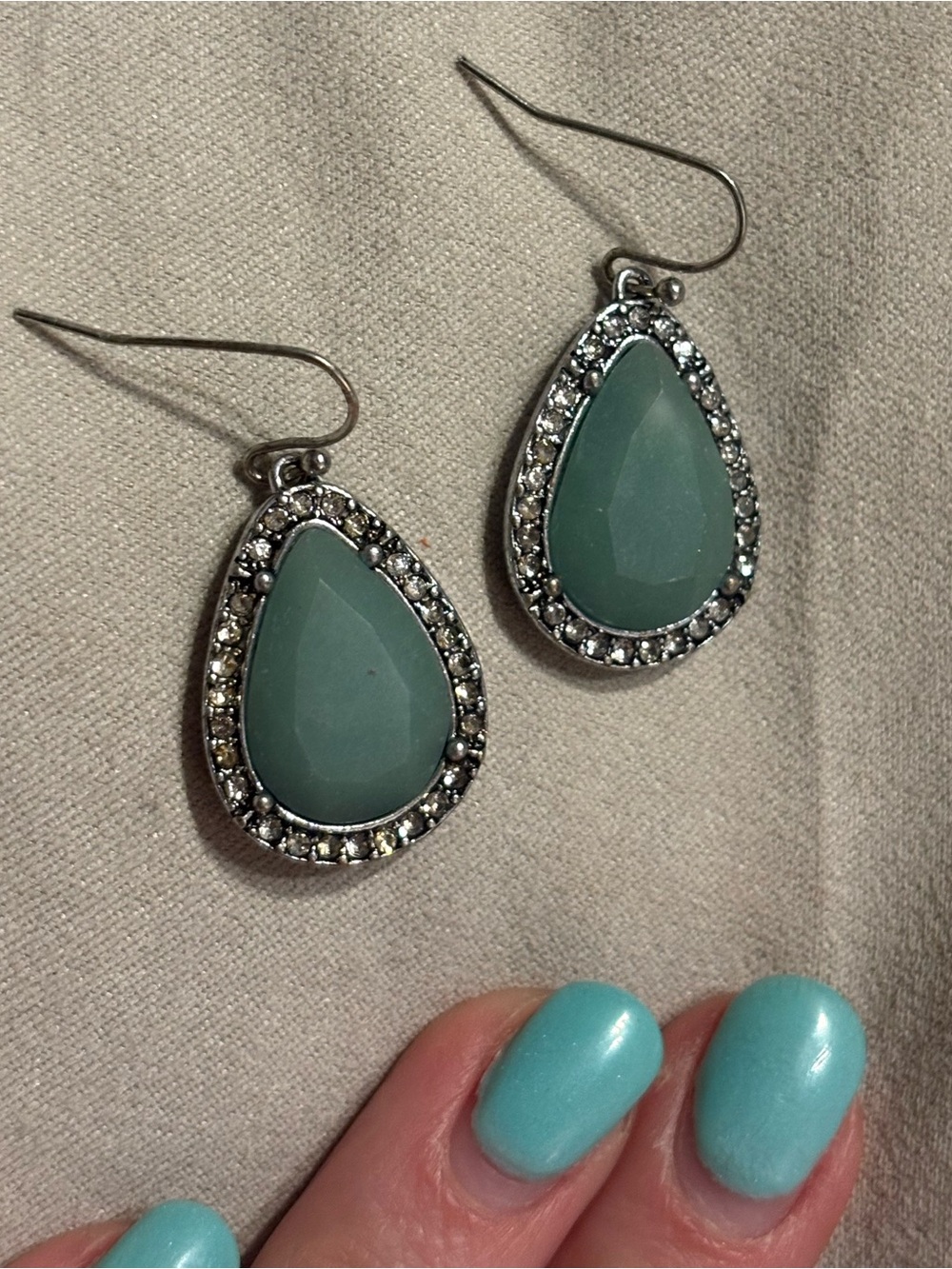 Jessica Simpson Baby Blue Teardrop Dangle Earrings with Rhinestone Halo